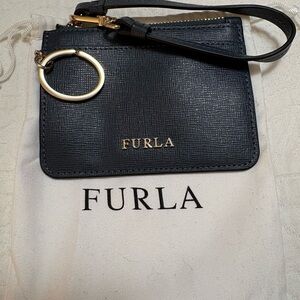 Furla Dark blue/ grey Card Holder with Gold Ring